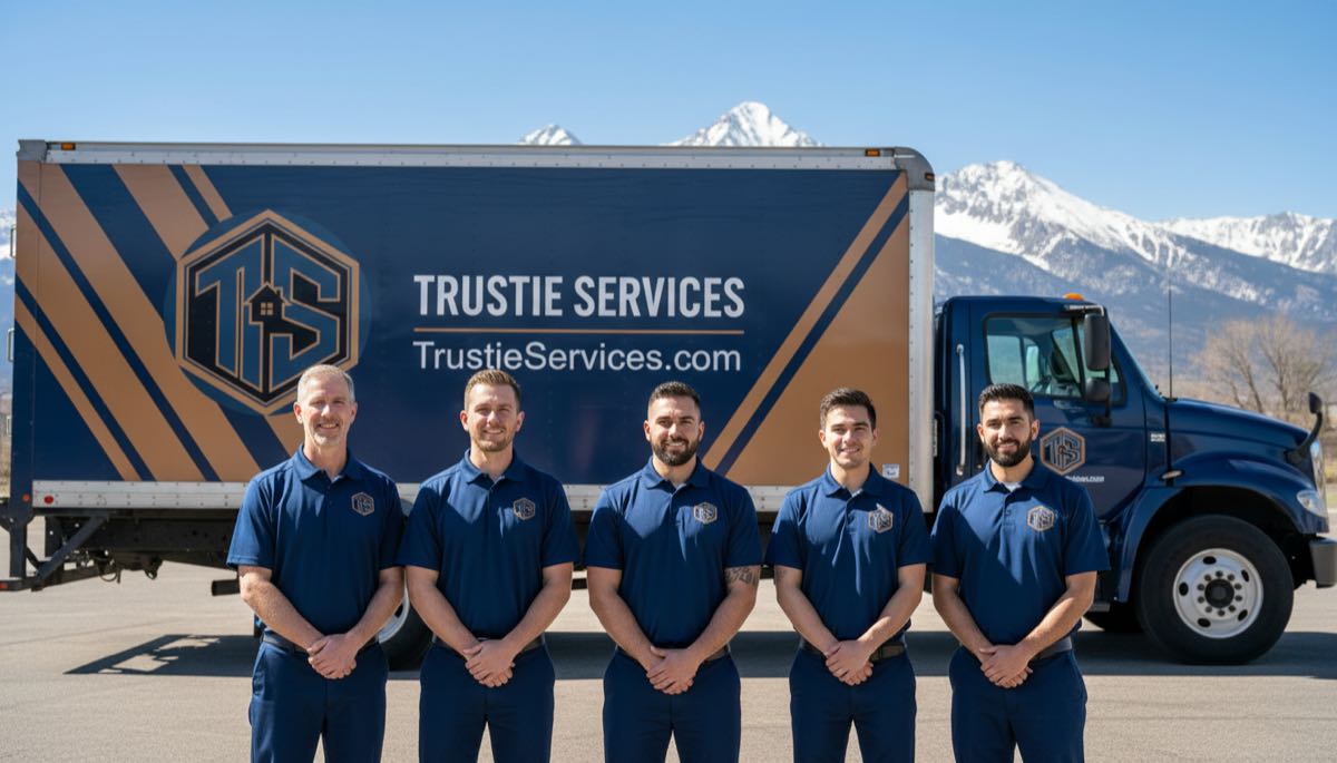 Trustie Services team with wrapped truck