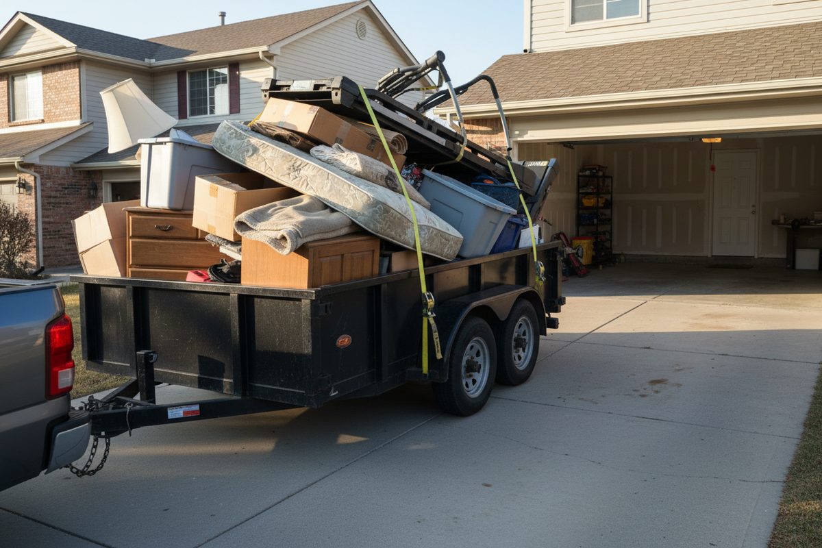 Dump trailer packed with a junk load